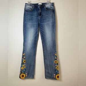DRIFTWOOD Farrah Blue Flare Jeans with Sunflower Embroidery